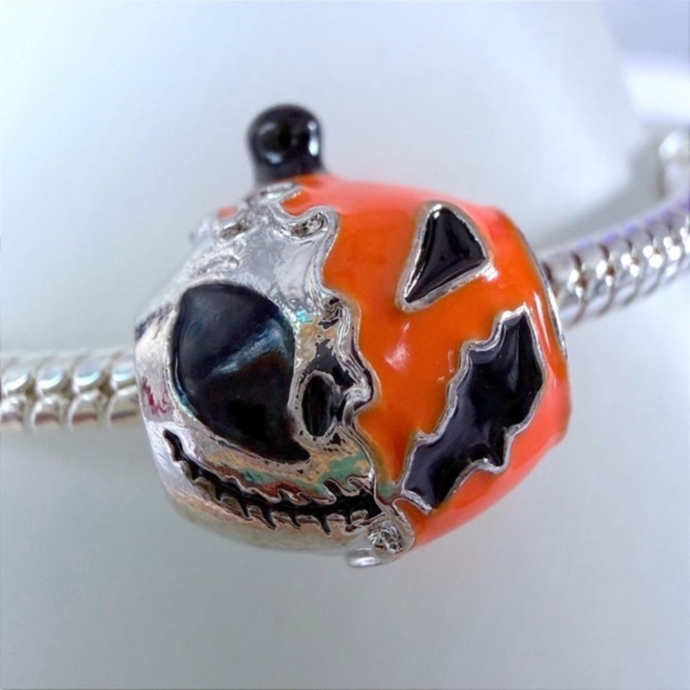 Pandora-like Jack Skellington Pumpkin Silver Bead Charm Fit Snake Chain Bracelet